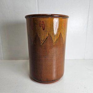 Noemi Italy Vase/Utensil Holder; Brown; Pottery; Ceramic; Drip Glazed; Vintage